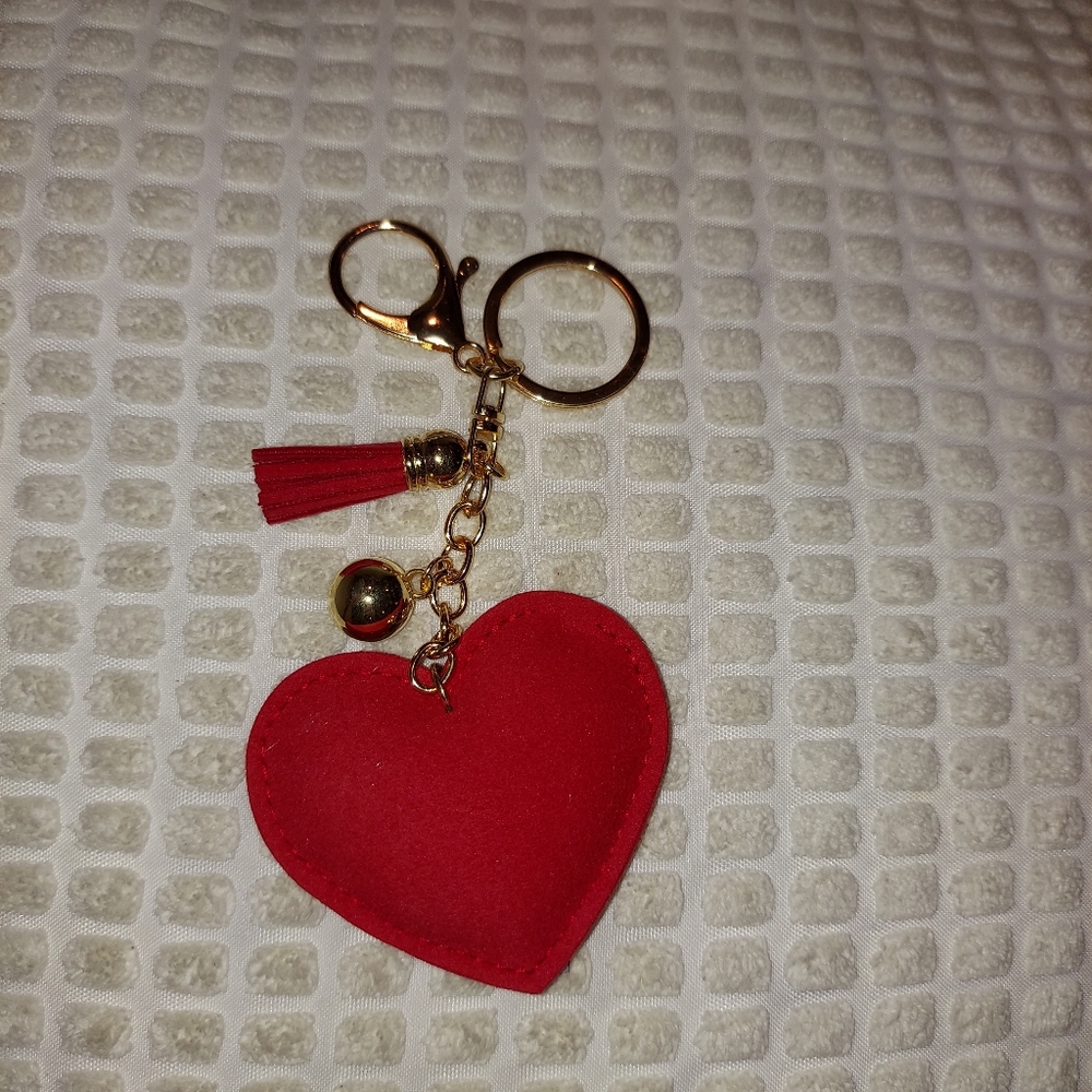 Red Rhinestone Heart Keyring Purse Charm - Picture 3 of 7